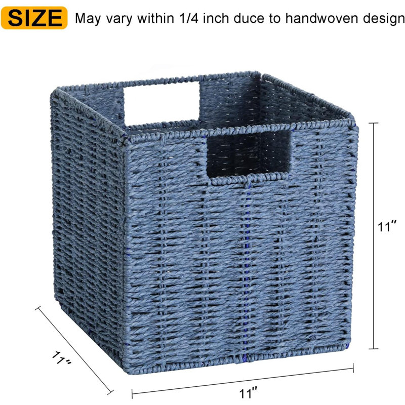 Panier en osier, ensemble de 2 paniers de rangement en corde de papier tissés à la main pour l'organisation, bacs de rangement pliables, casier de rangement en osier de 11 pouces, panier de rangement carré