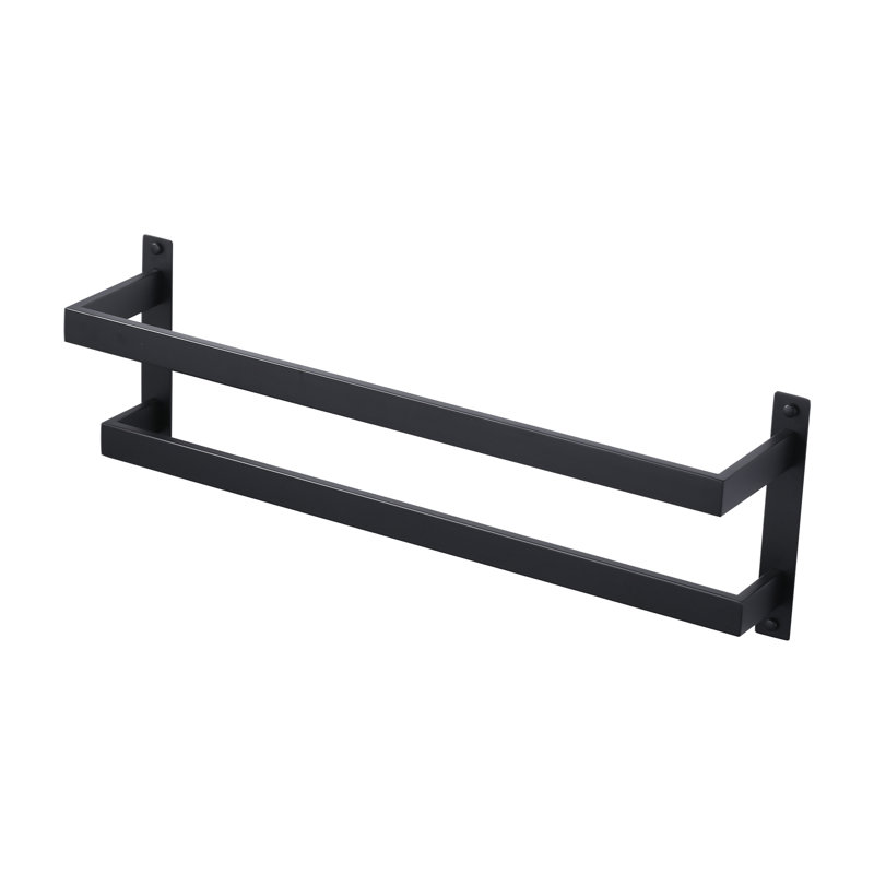Porte-serviettes carré à 2 niveaux en acier inoxydable avec quincaillerie de fixation dissimulée, Noir mat
