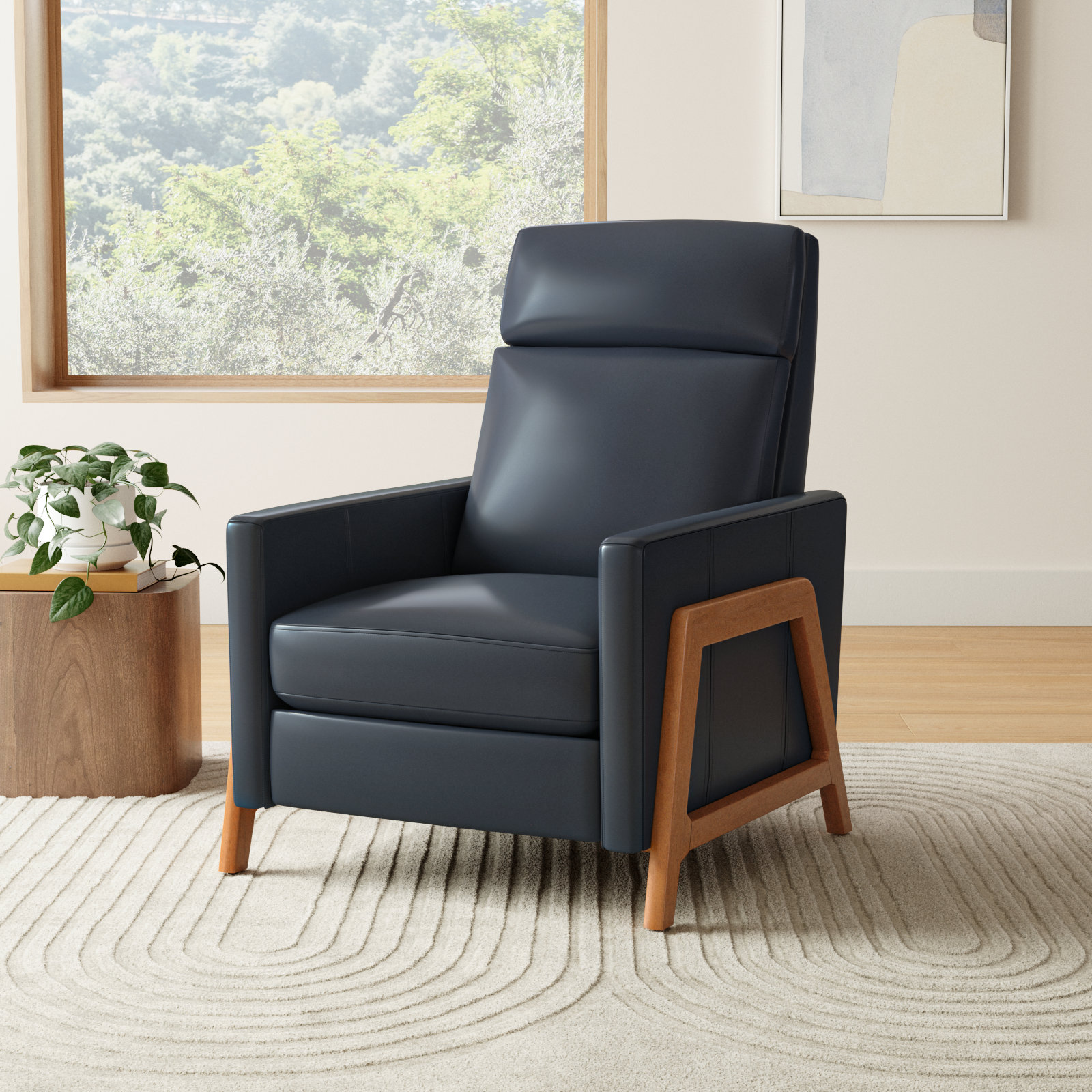 Bosse Genuine Leather Recliner, Midnight Blue Top Grain Genuine Leather