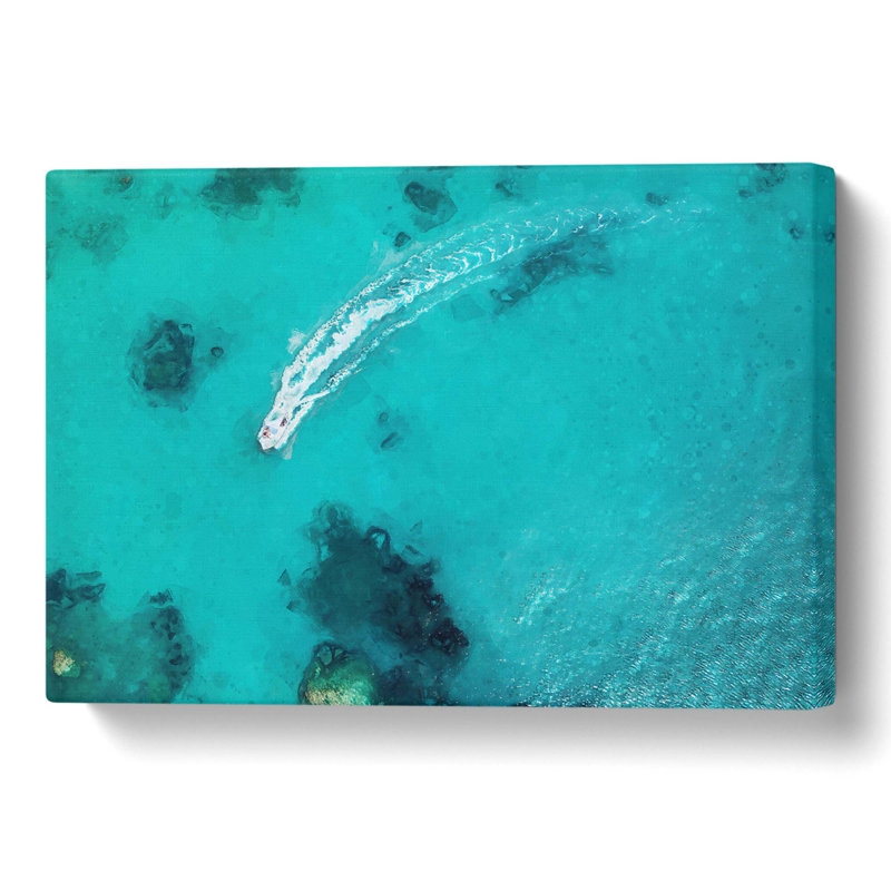 Boat Passing Over The Ocean In Corfu Greece - Wrapped Canvas Print, 61 cm H x 40.6 cm W