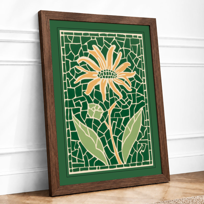 Mosaic Flower Art Deco - Framed Print, Walnut, A4 - 29.7 x 21.0 cm