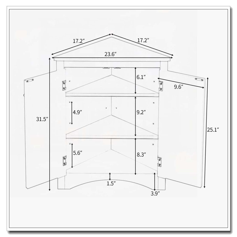 Armoire de rangement d'angle pour salle de bain avec tablettes réglables, Brun