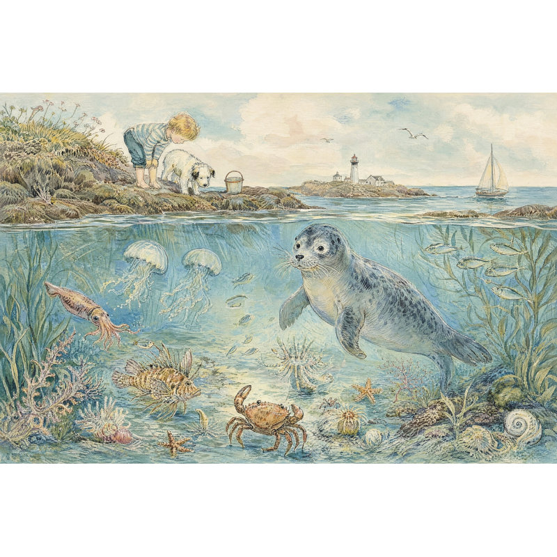 Papier peint scène de paysage marin, 160 po x 108 po, Peler et coller
