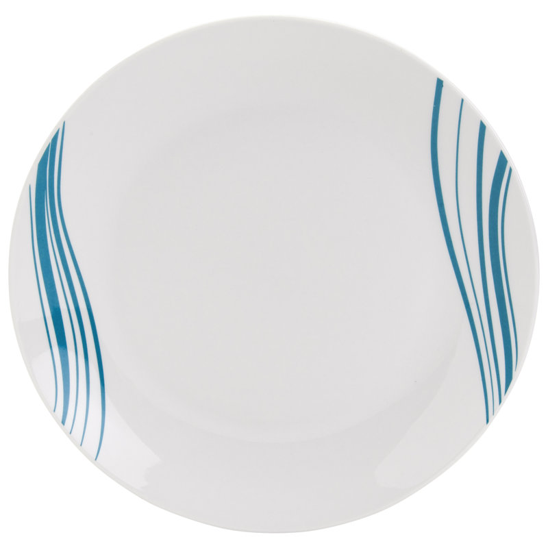 Marina White and Teal Porcelain 12-Piece Dinnerware Set, Service for 4