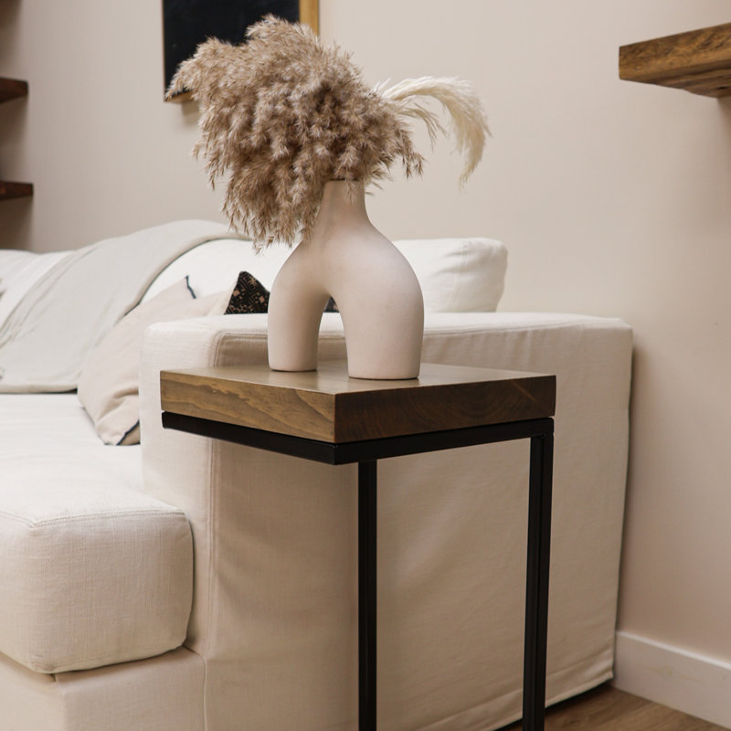 C Shape Rustic Side Table, Natural/Black