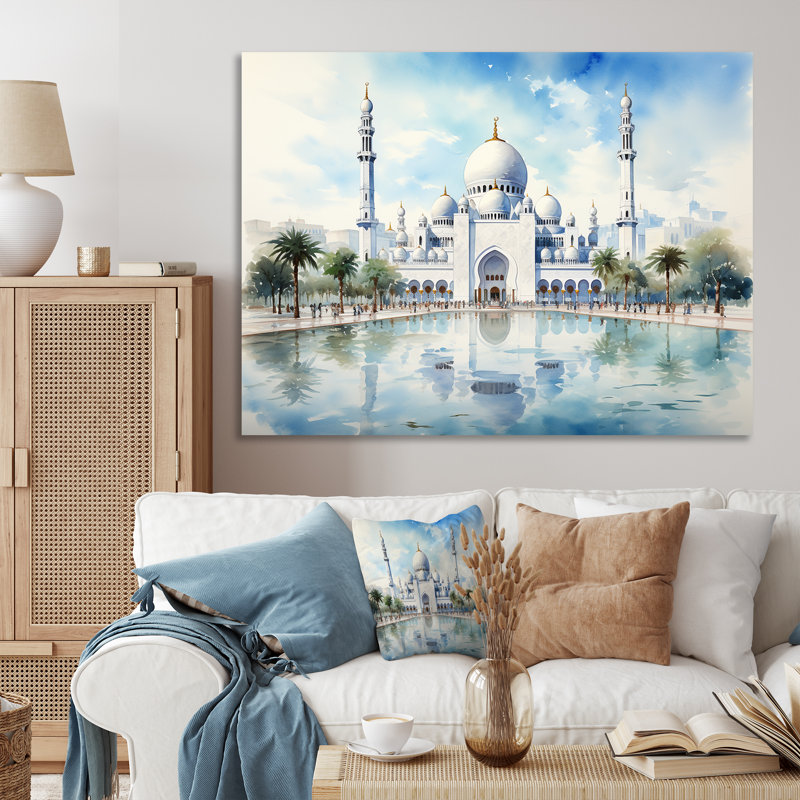 Blanc, mosquée de l'Islam blanc Sheik Zayed III - Art mural, H 34 po x l 44 po x P 1,5 po, Toile tendue
