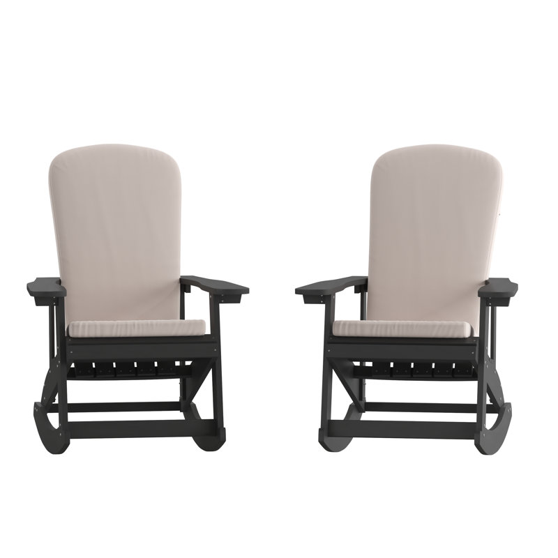 Indoor/Outdoor Rocking Adirondack Chairs with Cushions, Black/Cream
