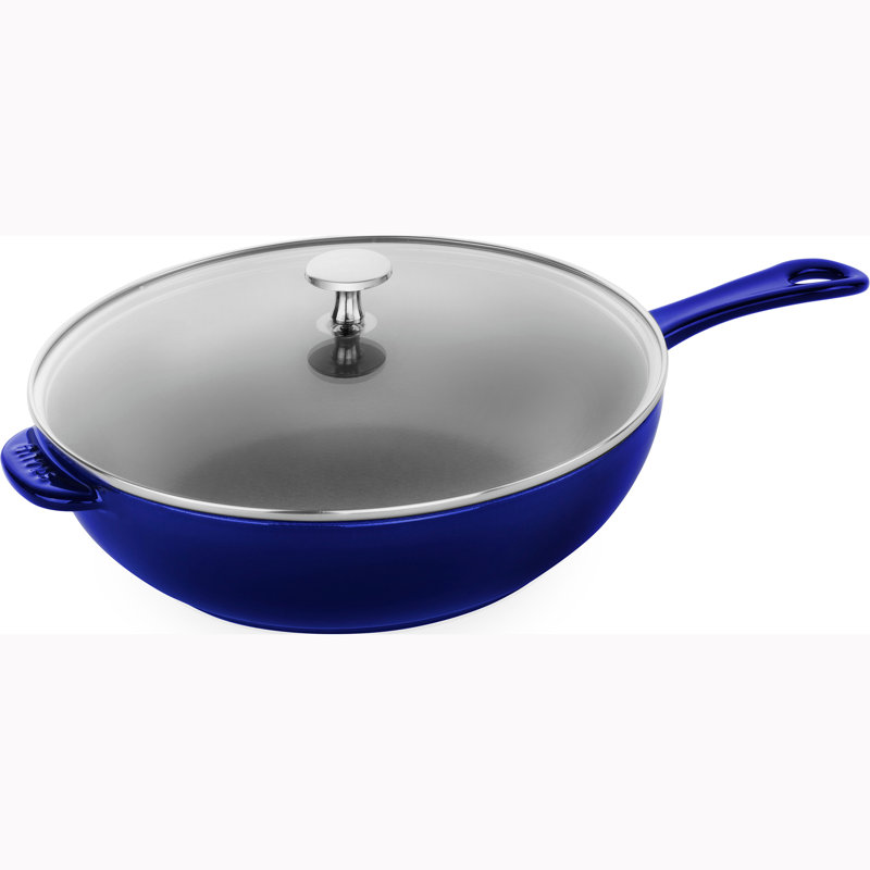 Staub Pans 26 cm / 10 Inch Cast Iron Daily Pan With Glass Lid, Dark Blue