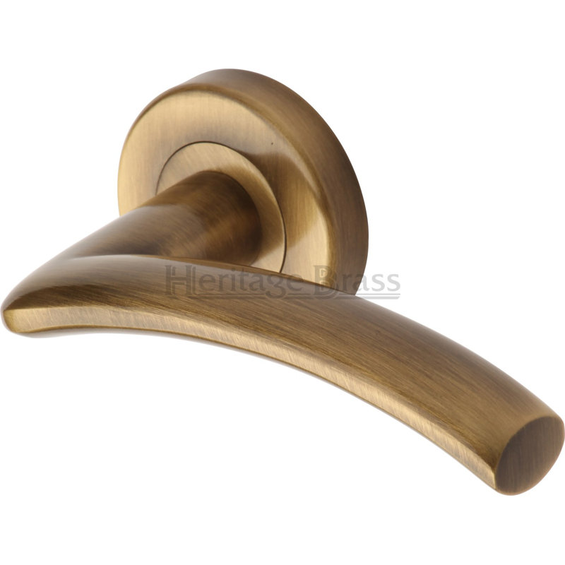 Heritage Brass Heritage Door Handle Lever Latch on Round Rose Centaur Design, Antique Brass