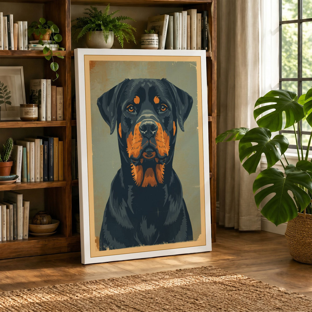 Rottweiler Portrait Rustic - Wrapped Canvas