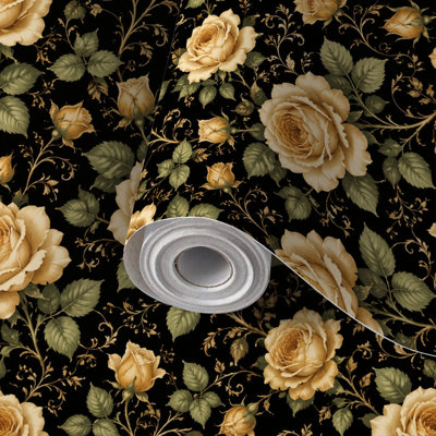Papier peint auto-adhésif et amovible à motif floral rose doré auto-adhésif et amovible 17,7 po x 118 po (45 x 300 cm)