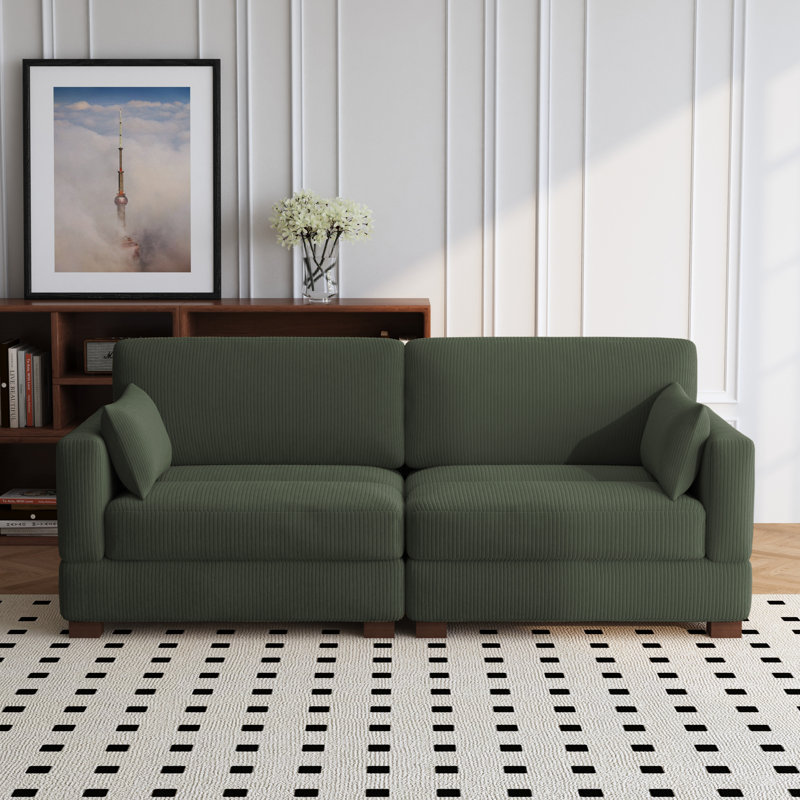 Vontavious 217.9Cm Square Arms Sofa, Green
