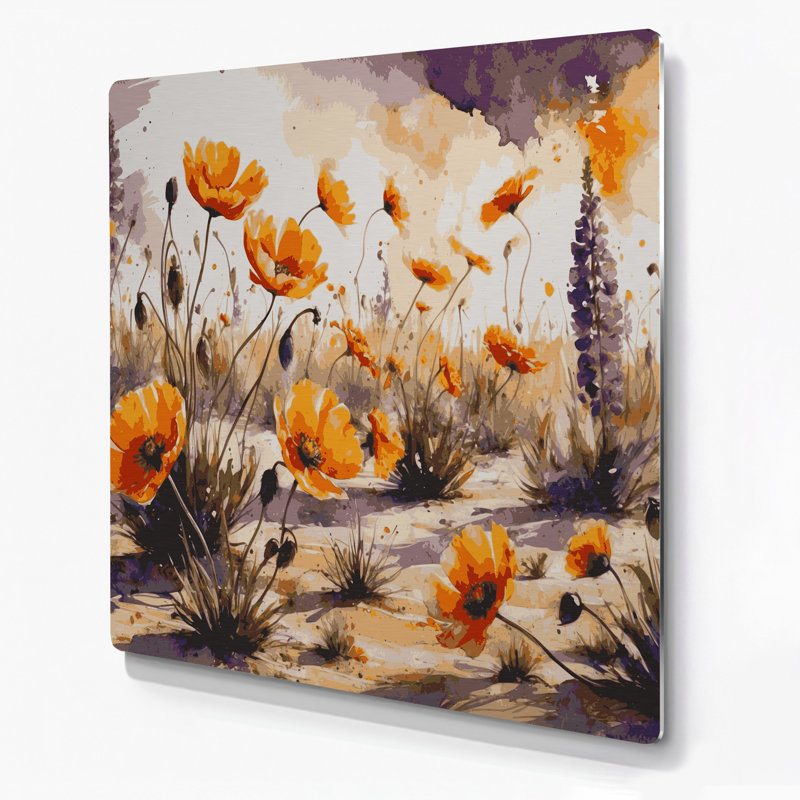 «Southwestern Plants Desert Wildflower 164», art mural en métal beige, H 144 po x l 144 po x P 0,05 po