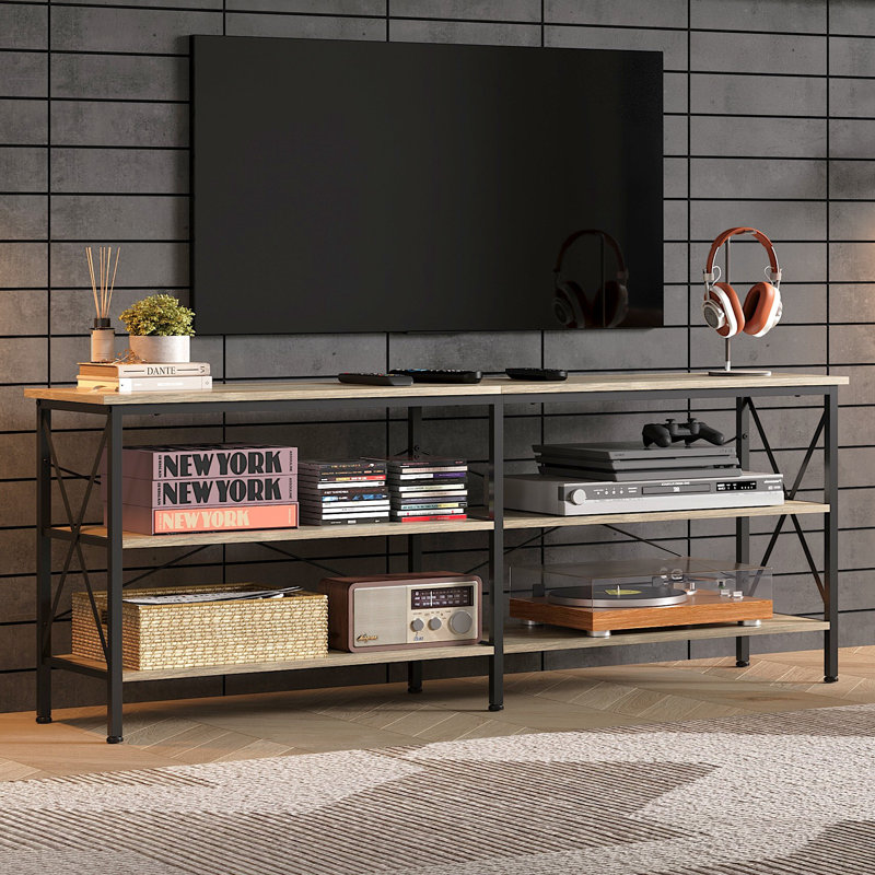 63" W TV Stand for 70 Inch TVs with 3-Tier Open Storage Shelves, Industrial Entertainment Center with Metal Frame, Modern Media Console for Living Room, Gaming Room 