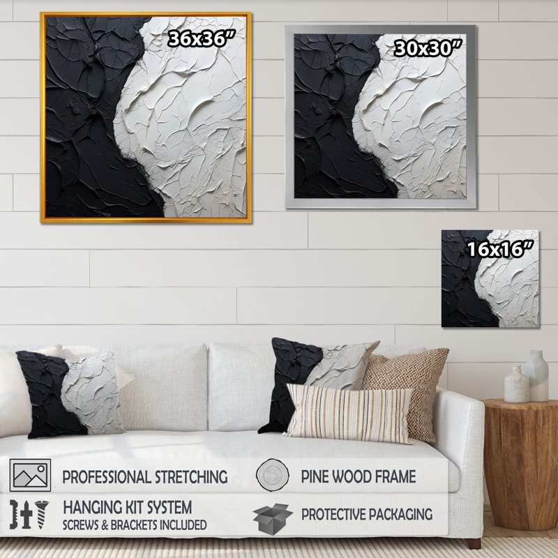 Minimalisme noir et blanc, coin de peinture - impression sur toile bord de mer, H 24 po x l 24 po x P 1 po, Toile tendue