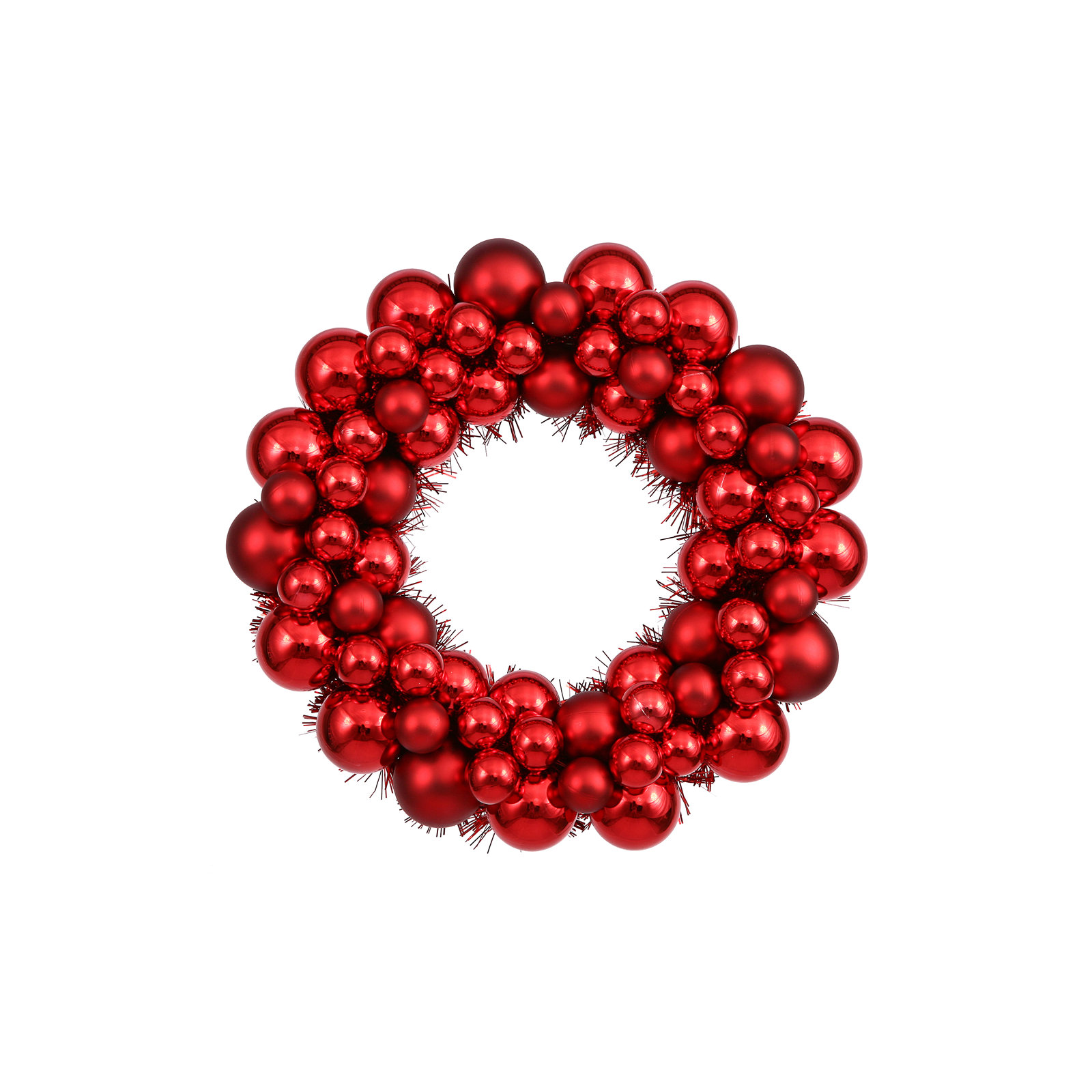 Shiny and Matte Ball Wreath, Red, 12"