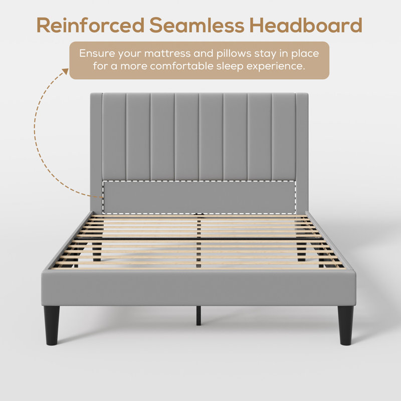 Modern Upholstered Platform Bed With Seamless Headboard, No Box Spring Needed, Full Size, Queen Size, King Size, Full
