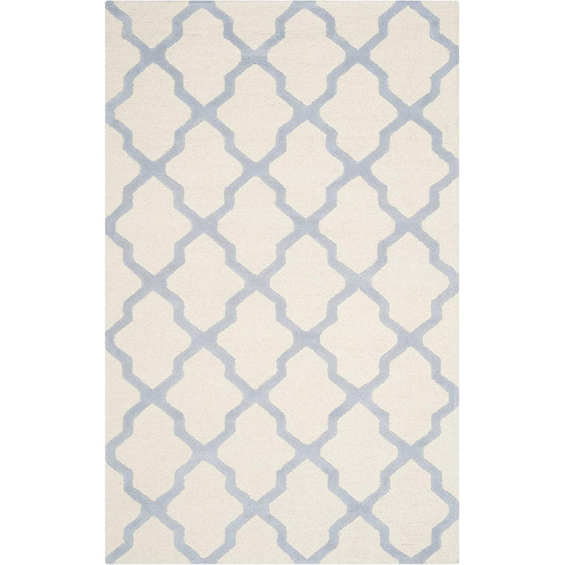 Cannen Hand Tufted Wool Geometric Rug, Rectangle 8' x 10', Ivory/Light Blue