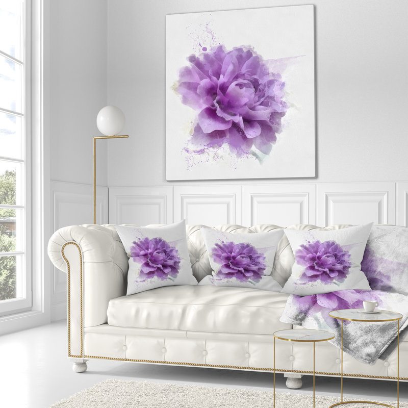 Coussin à imprimé floral aquarelle mauve, 16 po x 1 po, Coussin décoratif