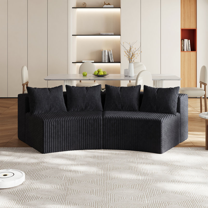  Canapé modulaire incurvé de 181 po en velours côtelé de 181 po, canapé modulaire semi-circulaire à 6 modules avec 12 coussins pour le salon, la chambre à coucher ou le vestibule, noir