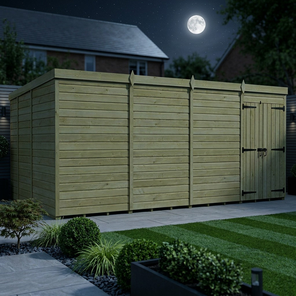 Total Sheds 16ft x 9ft Pent Garden Shed - Double Door - No Windows - Pressure Treated Timber - UK Manufactured