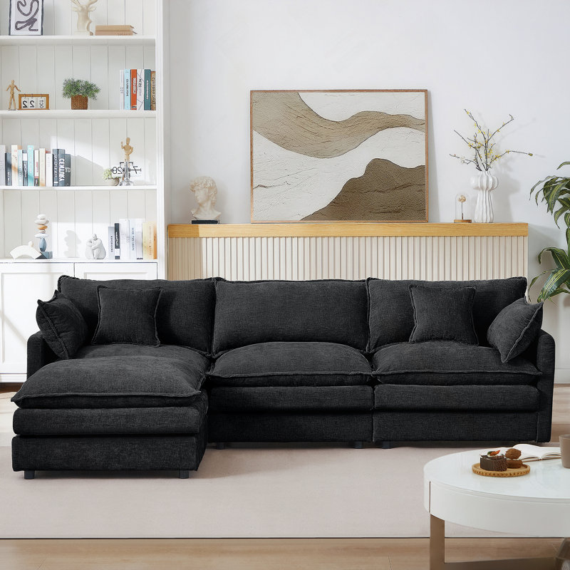 Modular Sectional Sofa With Movable Ottoman, DIY Configurable L-Shaped Couch For Living Room, Cloud-Like Comfort And Chenille Upholstery.