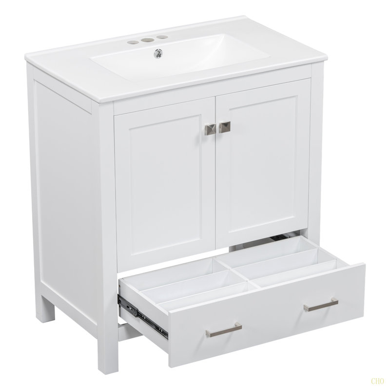 30"  Bathroom Vanity With Single Sink, Combo Cabinet Undermount Sink, Bathroom Storage Cabinet With 2 Doors And A Drawer, Soft Closing, Multifunctional Storage, Solid Wood Frame