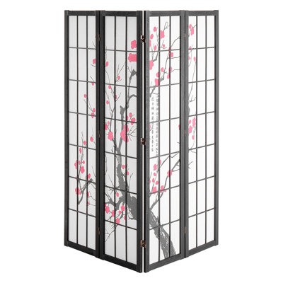 Room Divider, 4 Panel Japanese Room Divider Screen, Wood Folding Privacy Screen Indoor, Japanese Partition by Bungalow Rose