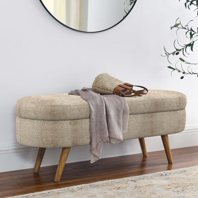 Ottoman Oval Storage Bench,Rubber Wood Legs(43.5"x16"x16")