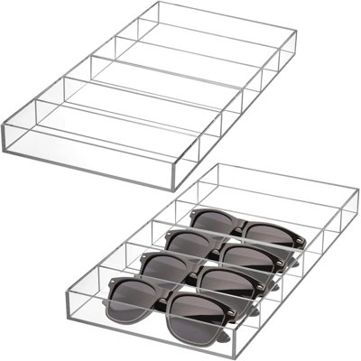 Lot de 2 organisateurs de lunettes de soleil en acrylique, étui de rangement transparent à 6 emplacements, plateau de présentation pour lunettes de soleil, lunettes de mode et lunettes de protection.