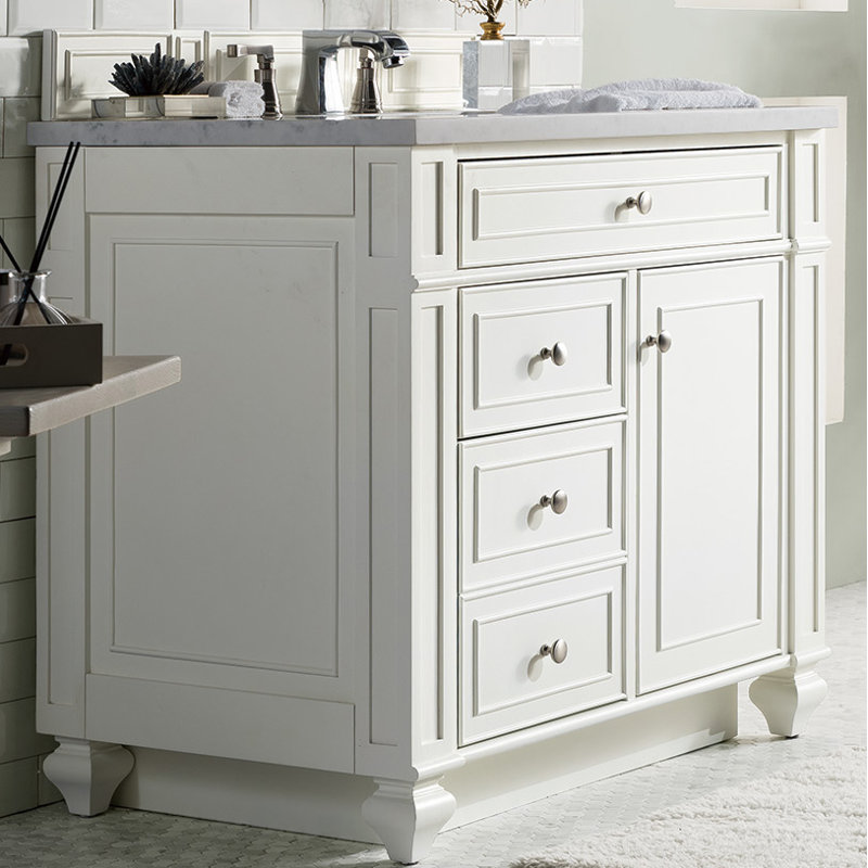 Bristol 36'' W Single Vanity, Carrara White, 8" Widespread, Whitewashed Walnut