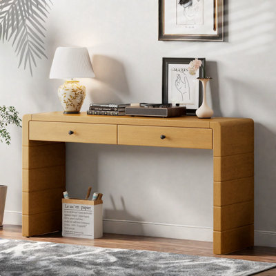 Curved Console Table With 2 Drawers, Metal Handles And Groove Craftsmanship by Latitude Run