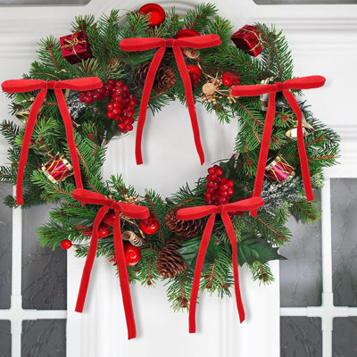 48Pcs Christmas Velvet Bows for Tree, Vintage Ribbon Bows Ornaments for Garland Wreath Gift Wrapping Treat Bag Bakery Candy Bags DIY Crafts Holiday De