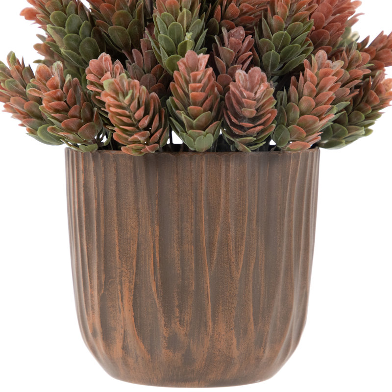 Rustic Brown and Green Faux Wild Flower Plant in Textured Pot