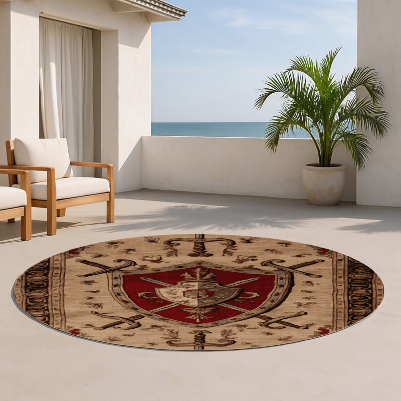 Tapis d'intérieur et d'extérieur brun français, Rond 5 pi