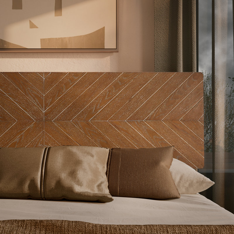 Loki King Bed Frame With 3D Chevron Headboard & Signature Tapered Legs, Premium Mid-century Modern Wood Platform Bed Frame, Low-profile Surround