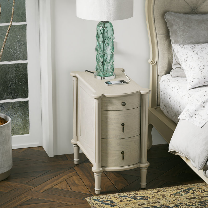 Table de chevet 3 tiroirs avec station de charge Mid-Century, Gris