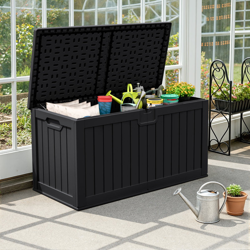 Boîte de rangement verrouillable en résine 230 gallons, Noir, noir, noir, noir