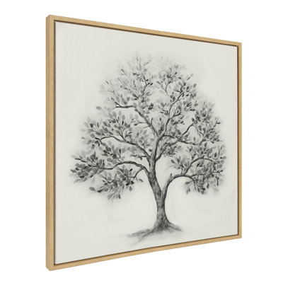 Grayscale Tree Illustration Framed Canvas Wall Art