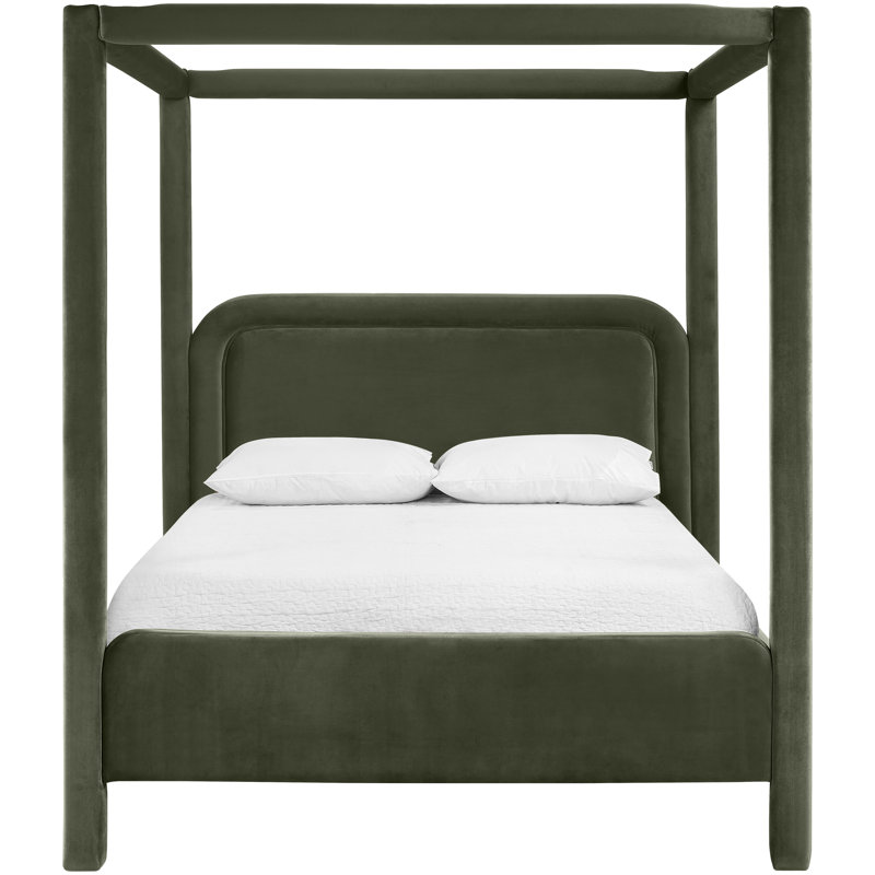 Salina Velvet Upholstered Bed, Queen, Green Velvet