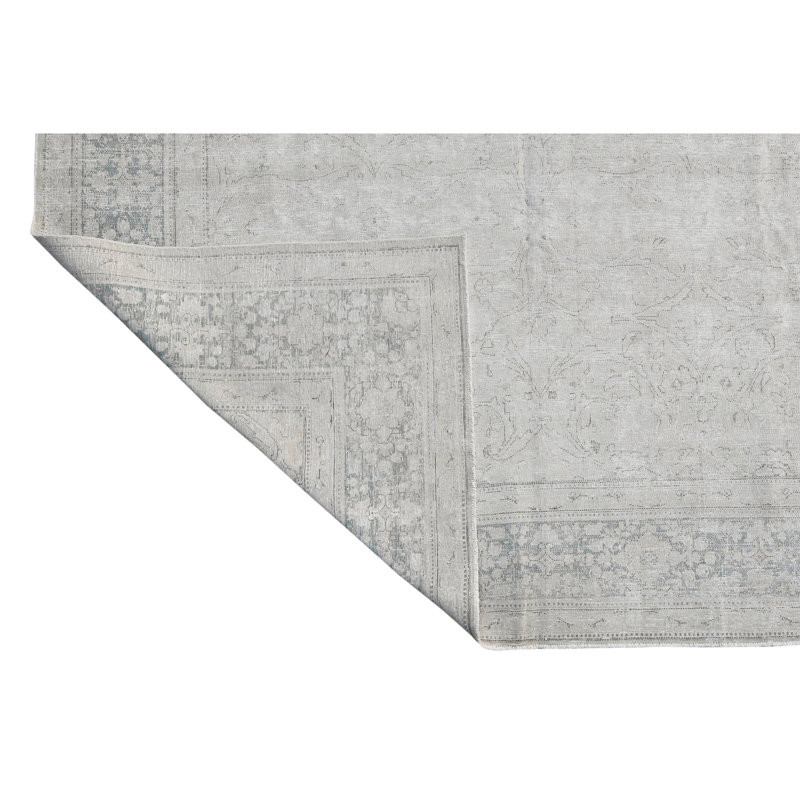Hand Knotted Wool Floral Area Rug in Ivory/Blue