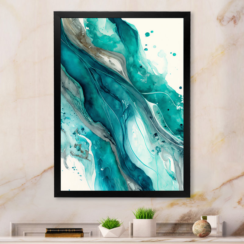 Turquoise Waves in Paradise V - reproduction sur toile, Toile avec cadre photo noir, H 20 po x l 12 po x P 1 po