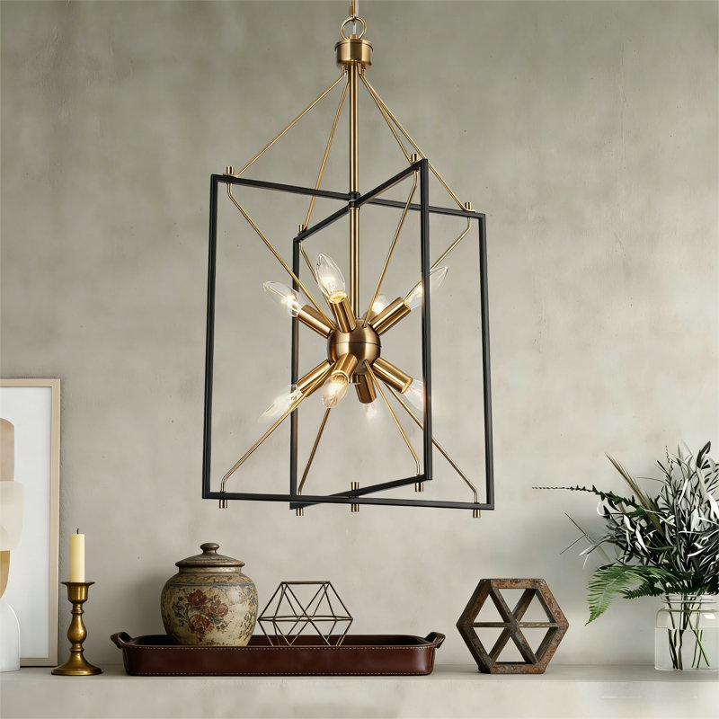  Marval 8 - Light Sputnik Square/Rectangle Dimmable Chandelier, Black/Brass