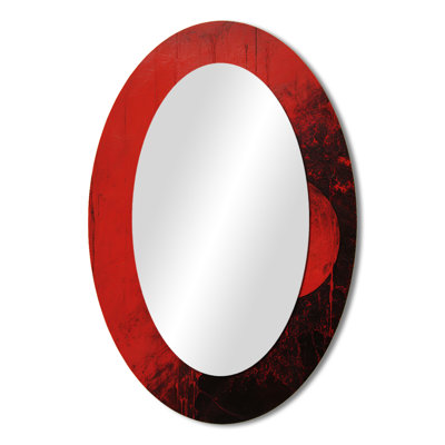 Red Moon Scarlet Sphere - Fantasy Oval Decorative Mirror On Metal