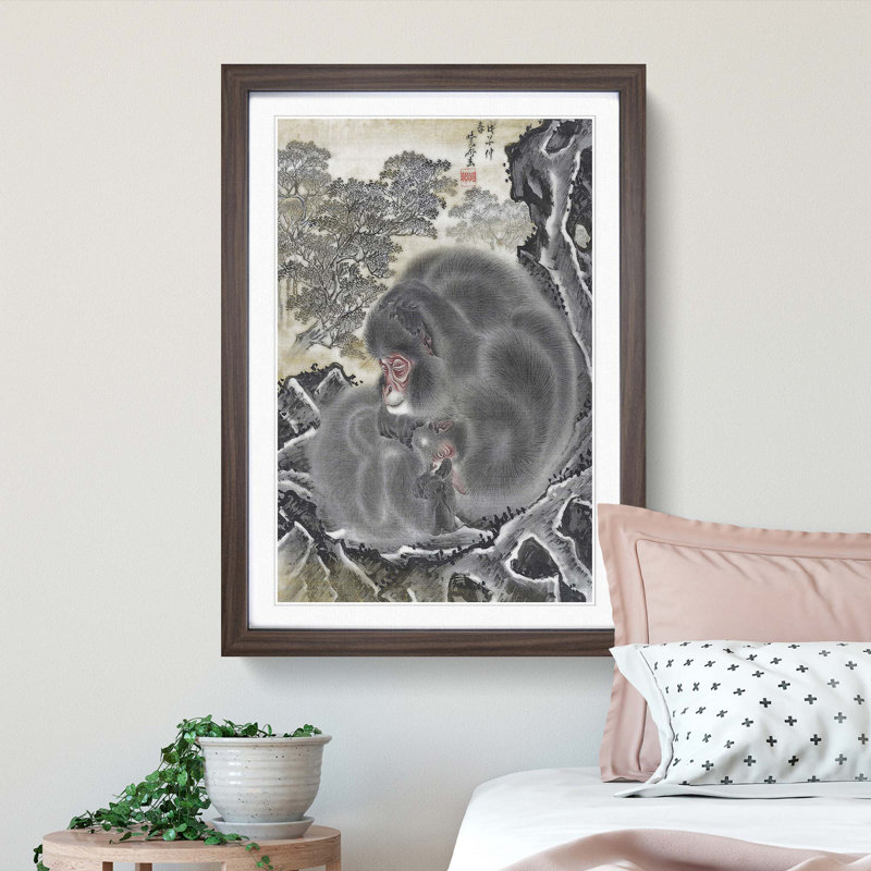 Monkeys by Kawanabe Kyosai - Picture Frame Painting Print, Walnut Framed, 36cm H x 27cm W x 2cm D