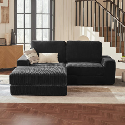 Boneless Corduroy Loveseat Sofa With Ottoman, Wide Comfy Cloud Couch Sectional, No Assembly Boneless Couch, L Couches For Living Room