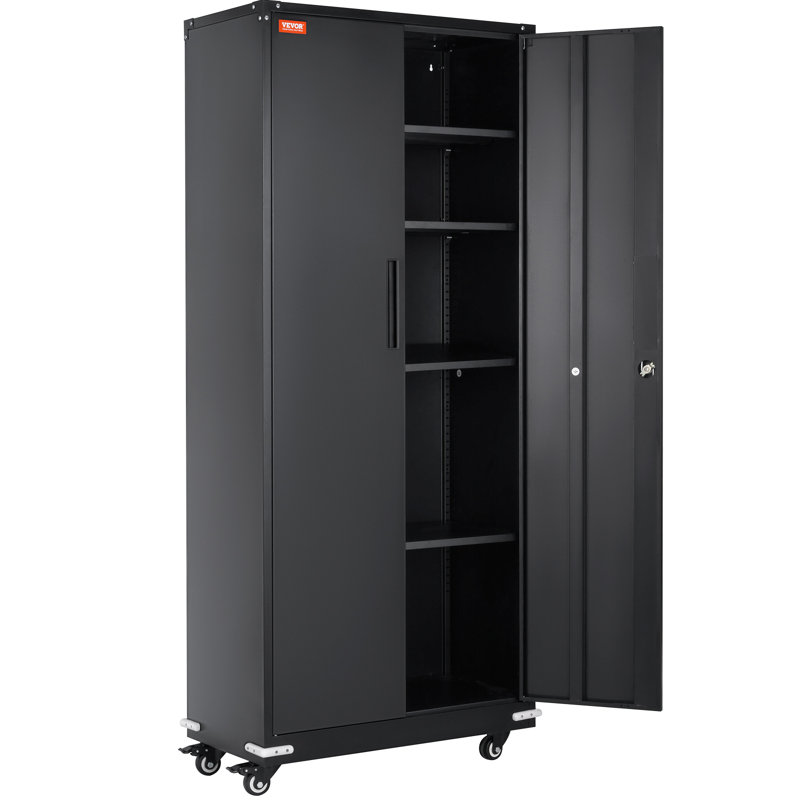 Black Steel Office Cabinet with Adjustable Shelving and Lock