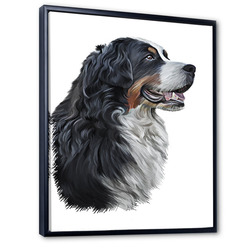Dessin d'un bouvier bernois - sur, H 20 po x l 12 po x P 1 po, Toile avec cadre flottant noir