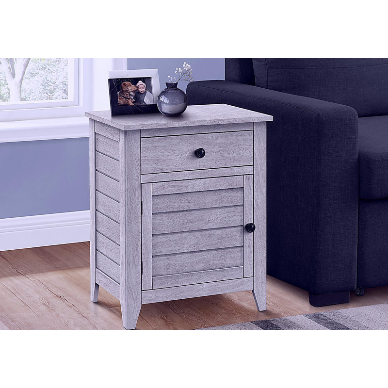 Table d'appoint, table de chevet, tiroir de rangement, bout, table d'appoint, chambre à coucher, lampe, rangement, placage gris, transitionnel