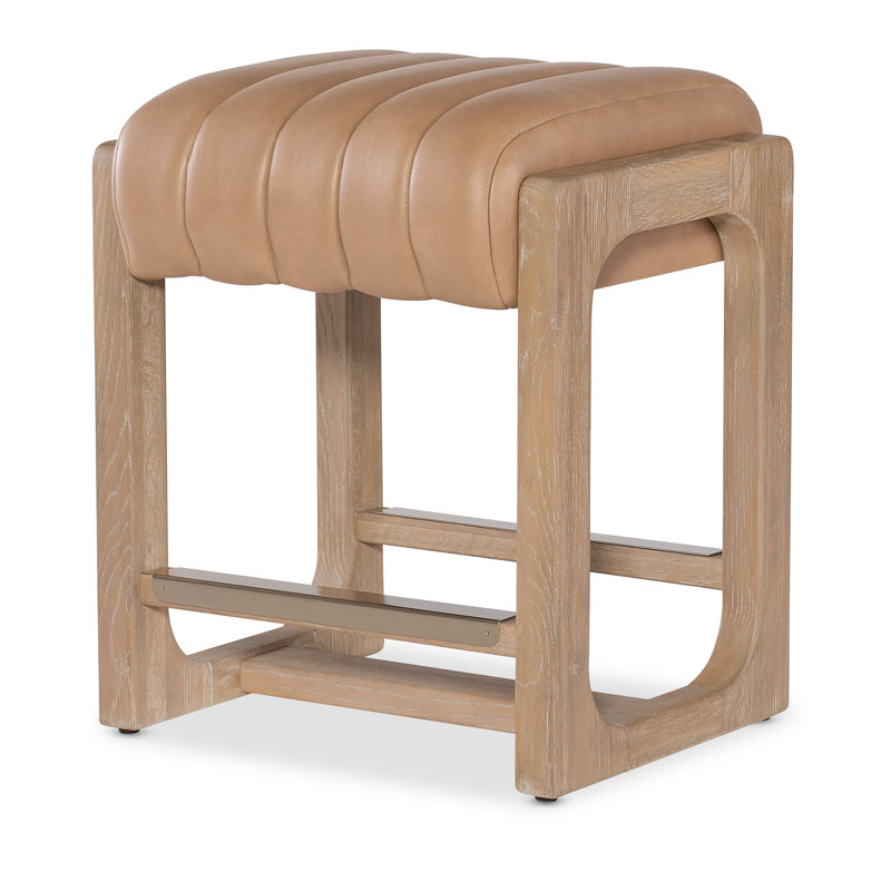 Banyon Bay Upholstered Stool with Solid Wood Frame, Brown